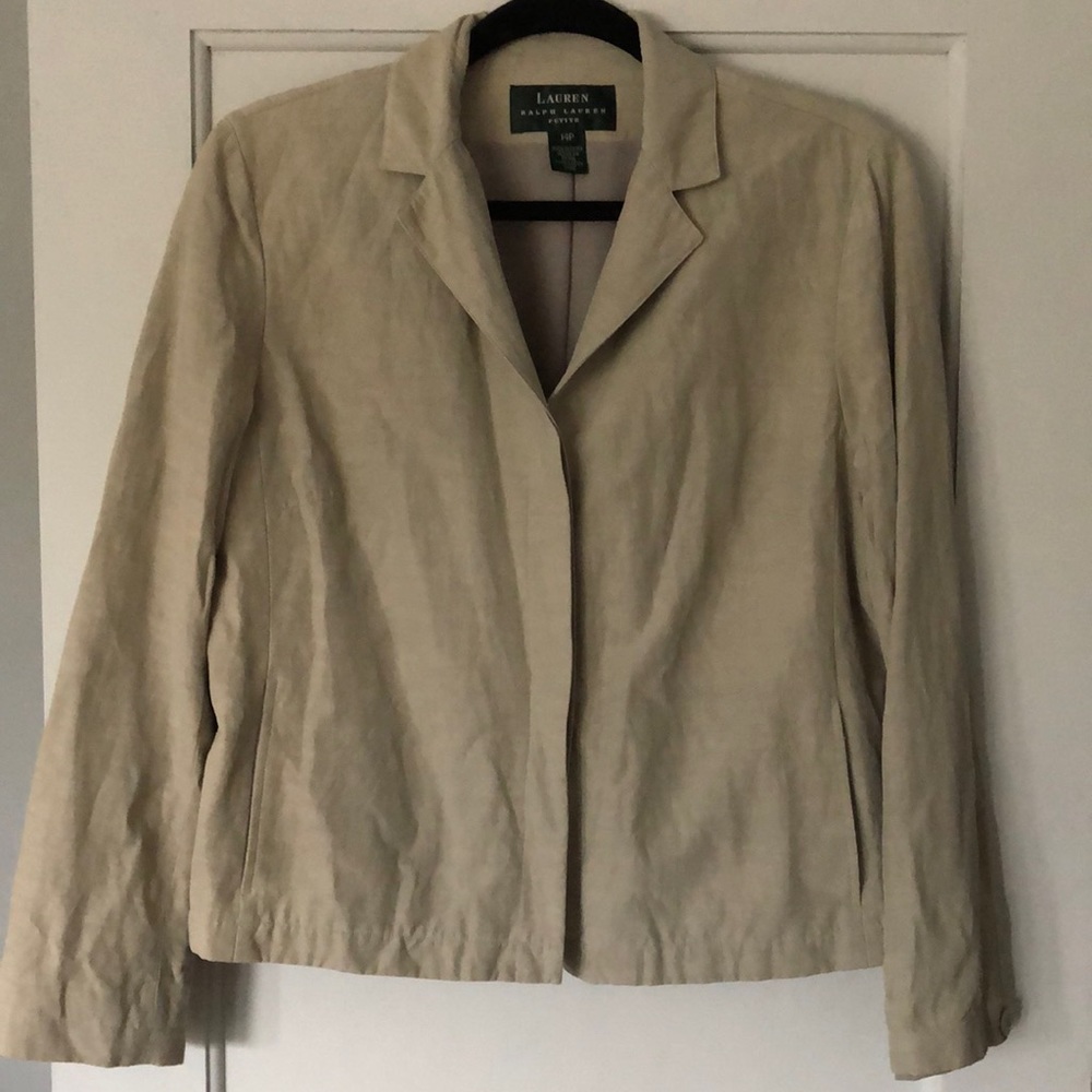Ralph Lauren. Silk/Linen Khaki Blazer.‎ Lined. Pockets. Size 14 P. NWOT🔥🔥🔥🔥🔥